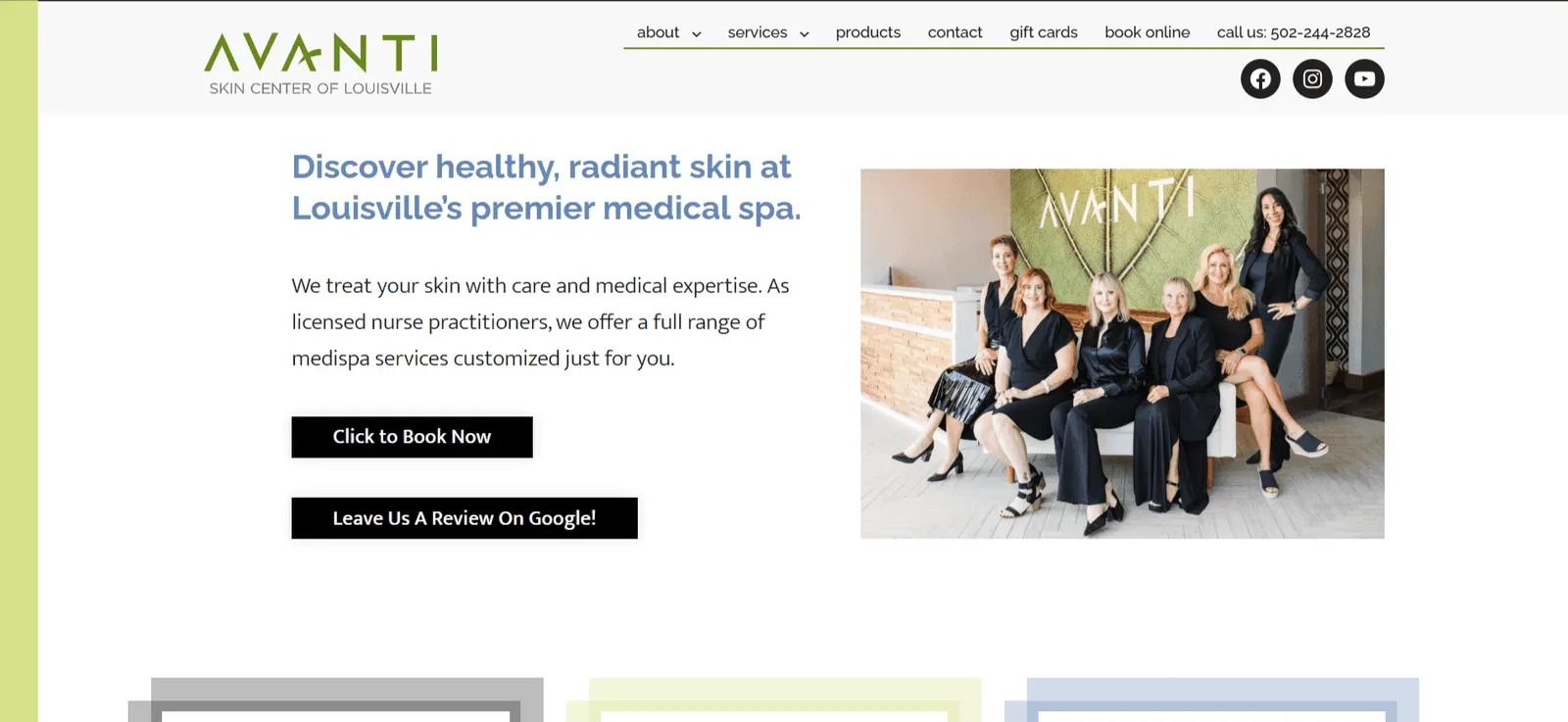 Avanti Skin Center website