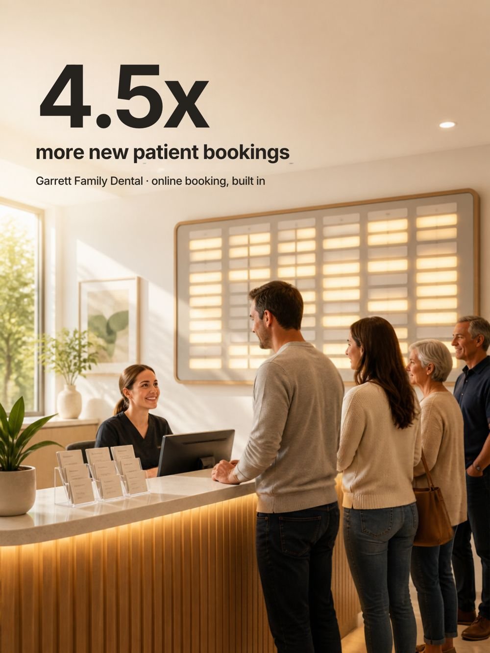 LinkedIn post design: Garrett Family Dental: 4.5x new patient bookings
