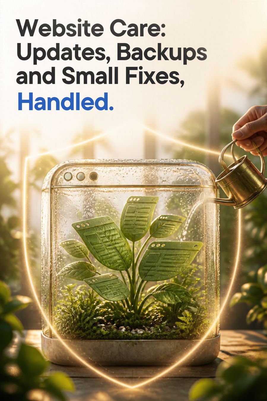 Pinterest pin design: Website Care plan: updates, backups and small fixes