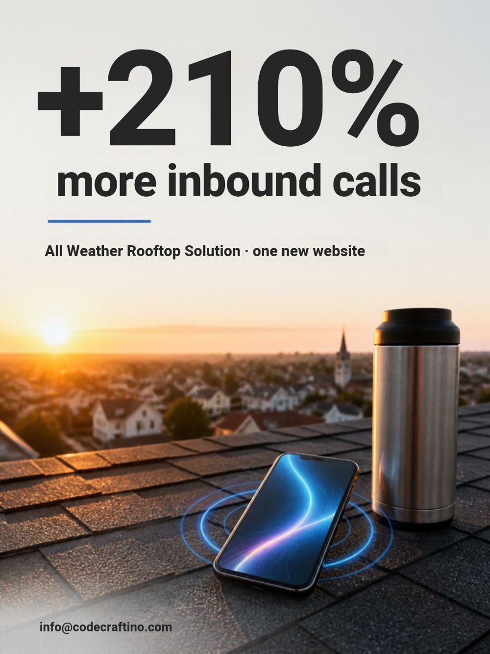 Instagram post design: All Weather Rooftop: +210% inbound calls